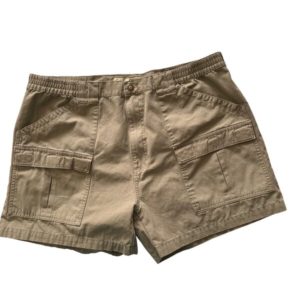 Cabelas Mens Cargo Shorts Khaki & Gray Elastic Waist 6 Pockets Hunting Camping - Picture 2 of 10